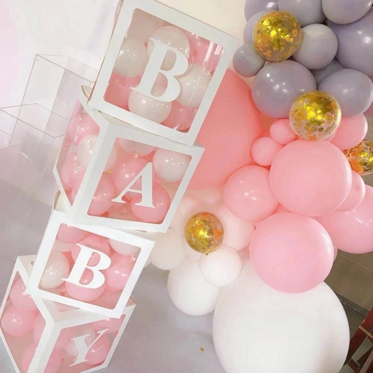 ✨ Personalized Transparent Baby Shower Boxes – Elegant Décor with Custom Letters ✨
