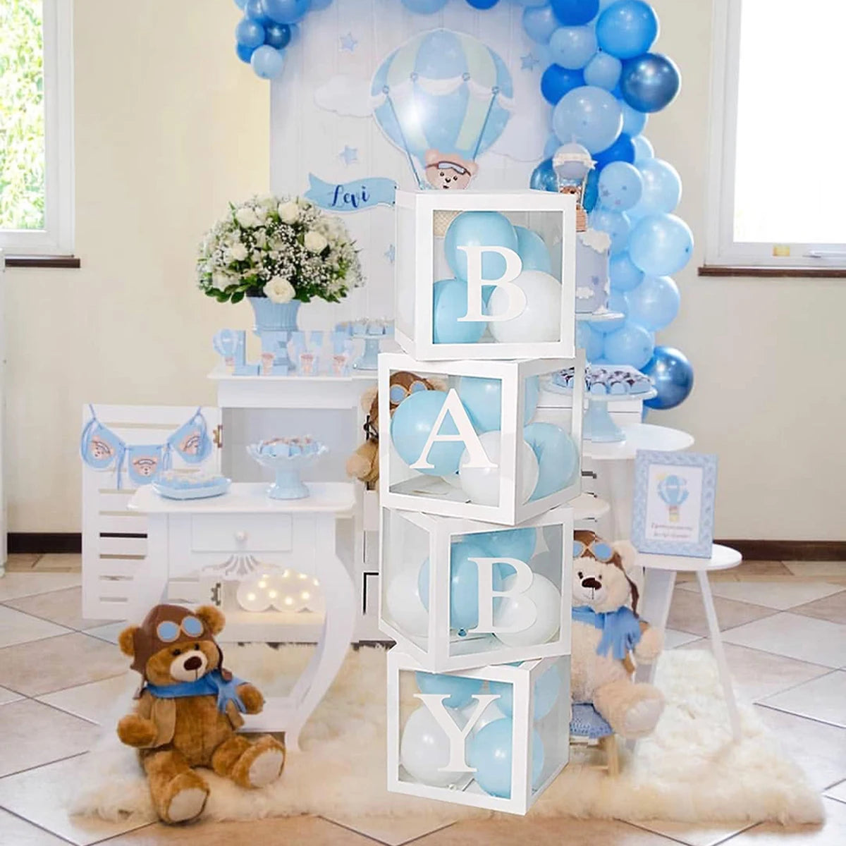 ✨ Personalized Transparent Baby Shower Boxes – Elegant Décor with Custom Letters ✨